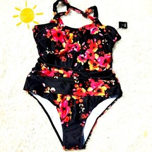 Black floral one piece Swimsuit XXL